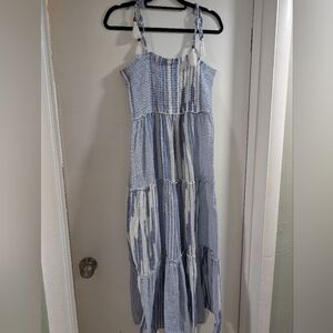 Blue Island Navy and White Tiered Maxi Dress